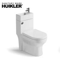 Porcelain water saving one piece toilet with sink