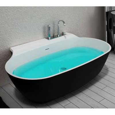 Black Artificial Stone Free Standing Acrylic Solid Surface Bathtub