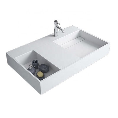 OEM High Quality solid surface artificial cast stone Bathroom wall hung wash basin with cabinet