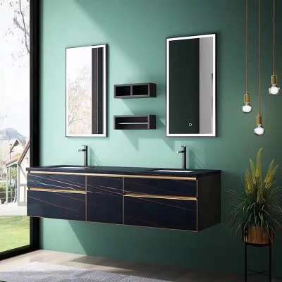 Black porcelain counter-top ceramic basin Cabinets Sintered Surface Stone Couter-tops Bathroom Vanity