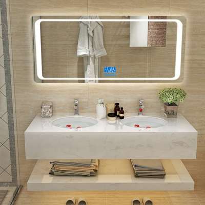 Antique Marble Wash double basin bathroom vanity furniture cabinets mirror with lights antifrog  bluetooth function