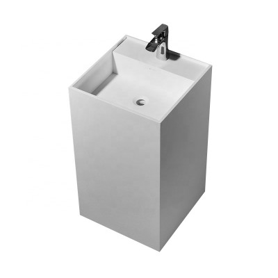 White Solid Surface Stone wash basin  square free standing for Pedestal artificial stone bathroom wash basin