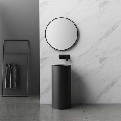 Cylindrical white black bathroom pedestal solid surface freestanding wash basin