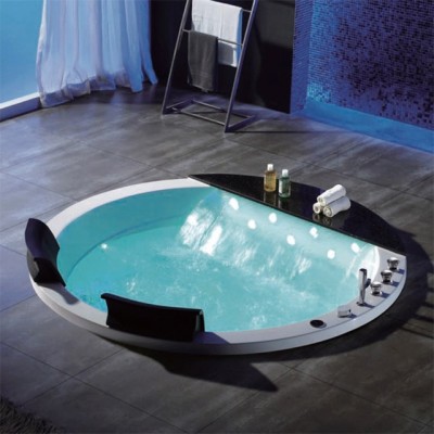 Drop-in Black Solid Surface Stone Tops Round Whirlpool Bathtub Acrylic Massage Bath Tub With Color Leds Bubbles