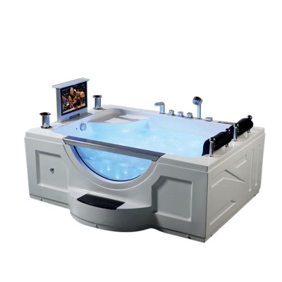 Whirlpool Massage SPA Acrylic big Bathtub hotel LED jet Massage 2 person sided skirt bath outdoor hot tub